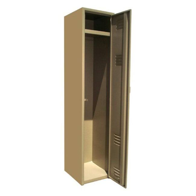 locker metalico de una puerta en color arena con puerta abierta